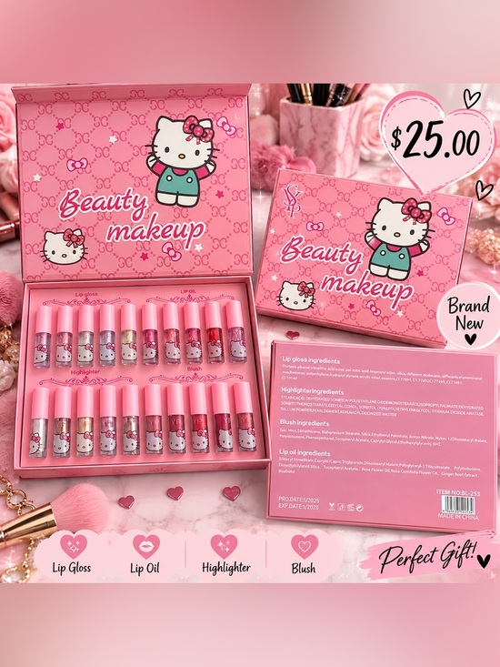 Hello Kitty Other - Hello Kitty Pink Lip Gloss & Lip Oil Beauty Makeup Set